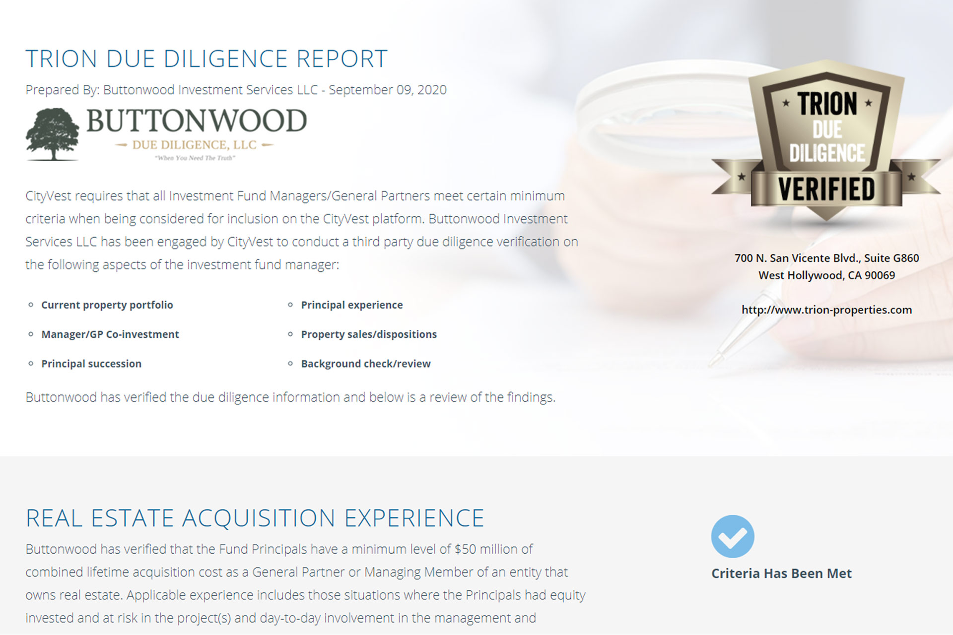 Cityvest Provides Investing Confidence Through Due Diligence Reports